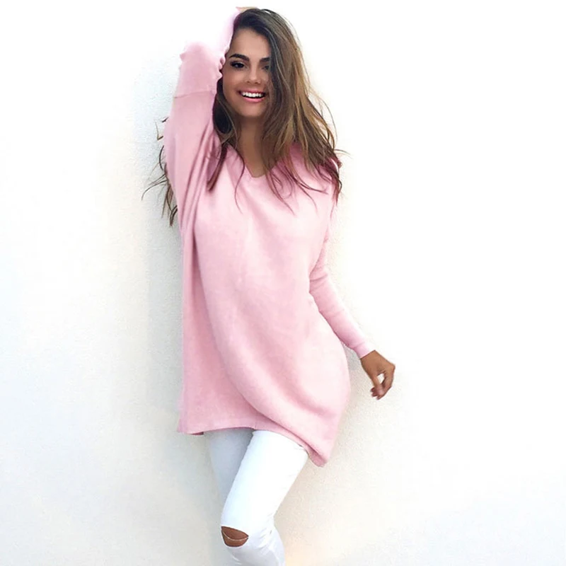 Basic 2019 V-neck Solid Autumn Winter Sweater Pullover Women Female Knitted Long Sleeve Sweater Loose Longtop Sleeves S Женский