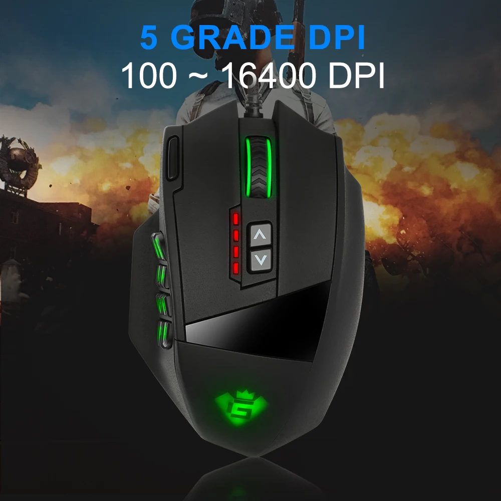 Rocketek USB Проводная игровая RGB мышь 16400 точек/дюйм 19 кнопок программируемые Игровые