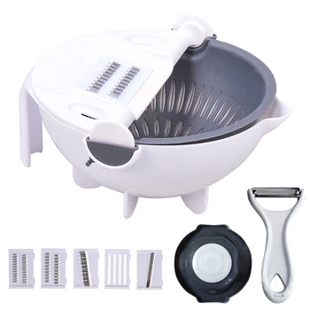 

Multifunction Rotate Vegetable Cutter with Drain Basket Portable Slicer Chopper Grater Kitchen Tool _WK