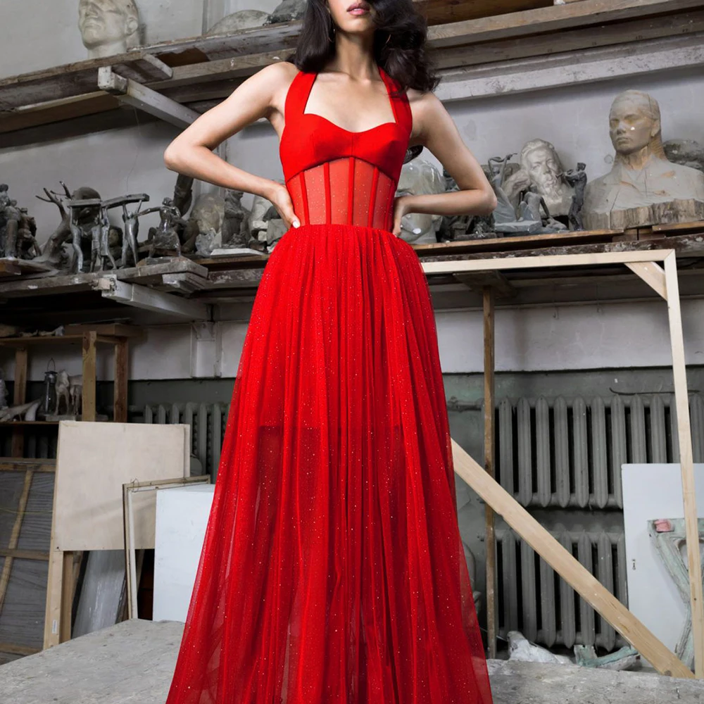 

Ocstrade 2020 New Floor Maxi Red Bandage Dress Halter Bodycon Womens Summer Bandage Clothes Sexy Mesh Rayon Bandage Party Dress