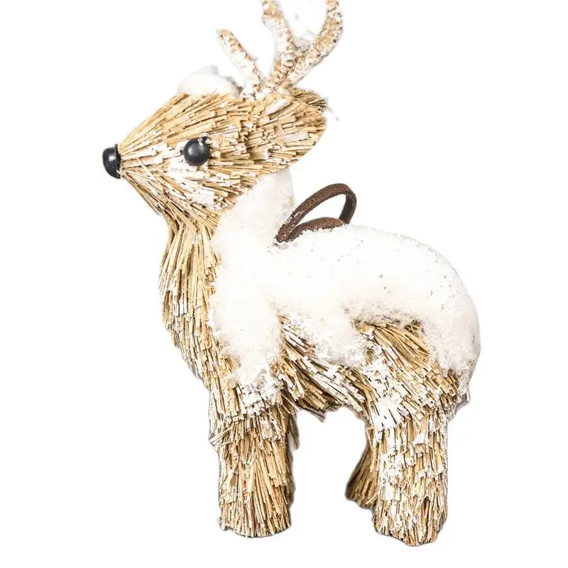 5" Decor New Year Decorations Christmas Wedding Party Ornament Reindeer Craft Christmas Deer with Snow Straw Toys Gift