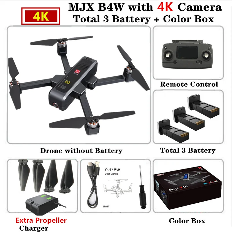 Большой Квадрокоптер MJX B4W gps Дроны с 5G wifi FPV 4K HD камера Анти-тряска 20 минут время полета 1,6 км Вертолет VS SG906 X12 Дрон - Цвет: Black 3B Color Box