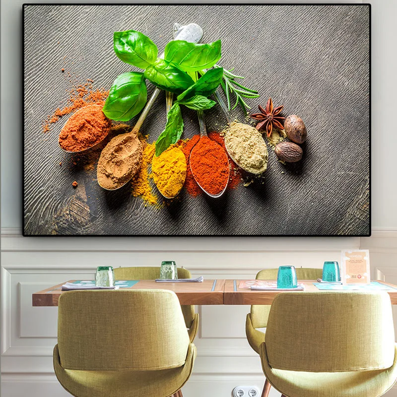 

Grains Spices Spoon Green Plant Kitchen Canvas Painting Cuadros Posters and Prints Wall Art Food Picture Living Room Home Decor