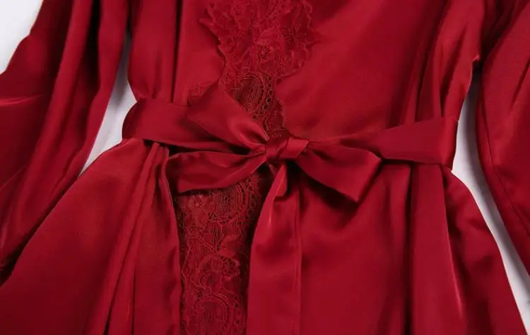 Women's Satin Silk Woman Lace Robe Female Lace Bathrobe Womens Robes Sleepwear Ladies Sexy Robe For Women Drop Shipping