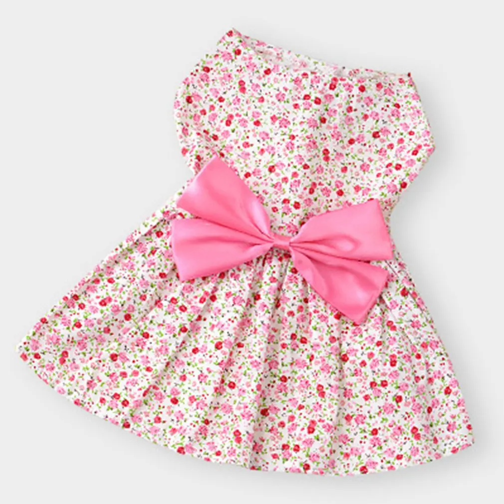 Платье с бантом и цветочным принтом; дышащее милое платье принцессы; сезон весна-лето; дышащая и удобная модная одежда для домашних животных