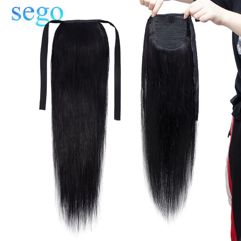 SEGO 80 г-95 г 1"-20" не Реми волосы лента Конский хвост на заколках человеческие волосы для наращивания конский хвост Натуральные Прямые бразильские волосы