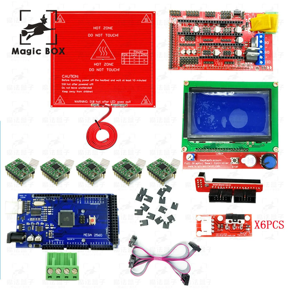Комплект Reprap Ramps 1 4 с Heatbed mk2b + Mega 2560 R3 12864LCD контроллер Драйвер A4988 Наконечники