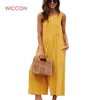

Summer Sexy Women Loose Cotton Long Jumpsuit 2019 Solid Vest Rompers Ladies Bodysuit Overalls Playsuits