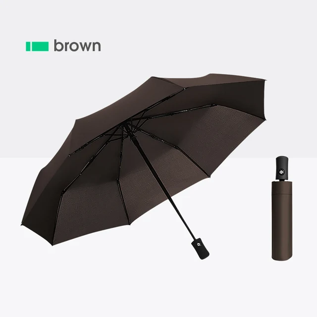 Fully Automatic 8 Bones Folding Women Umbrella Light Portable Large Windproof Rain Business Umbrella Gift Parasol Men Children 8K-Brown