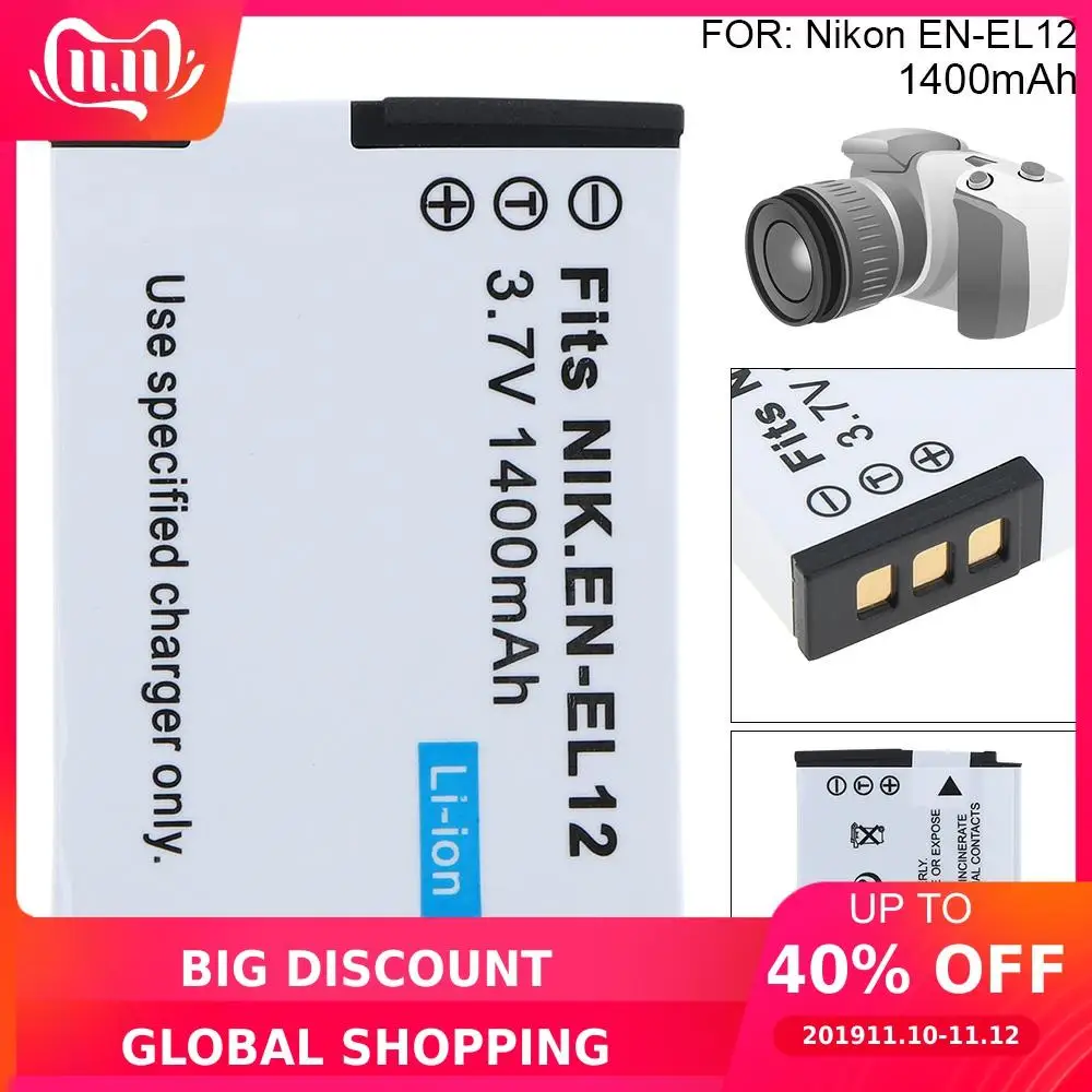 EN EL12 3.7V 1400mAh Li ion Rechargeable Camera Battery for Nikon