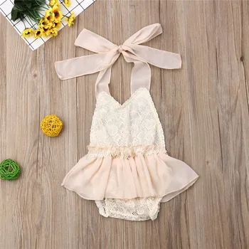 

0-24M Baby Girls Clothes Sleeveless Sling Halter Neck Baby Rompers Cute Lace Newborn Clothes Infant Play Suit One Piece Jumpsuit