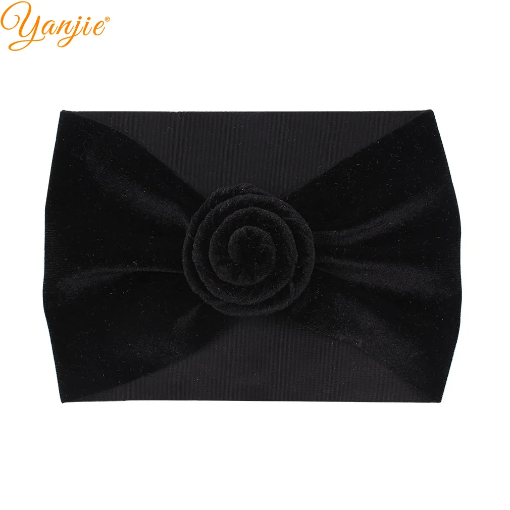 Headband B-black Тюрбан с круглым помпоном из мягкого бархата для девочек; коллекция года; зимняя детская однотонная бархатная эластичная повязка на голову; резинки для волос; аксессуары для волос - Цвет: Headband B-black