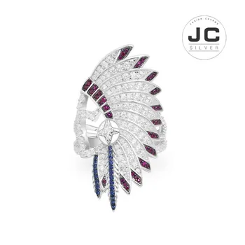 

New Fashion Charms Silver 925 Original Engraving,Feather Headpiece Statement Ring For Women With Mono Logo Glamour Zircon Jewel
