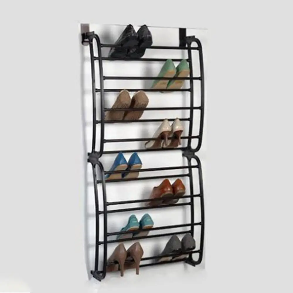 4 слоя 12 пар стойки для обуви PP пластик спрей железа над дверью настенный органайзер для обуви держатель для обуви для шкафа - Цвет: Черный цвет
