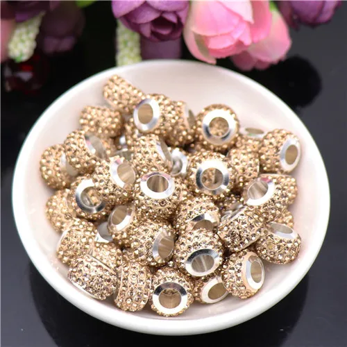 20Pcs New Assorted Color Luxury Rhinestone Large Hole Spacer Fit Pandora Charms Bracelet Hair Beads for Women DIY Jewelry Making New Luxury Color 11