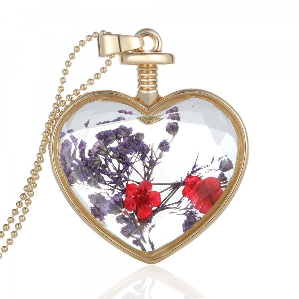 Charms Pendant Necklace Dried Flower Real Dry Flower Round Locket Necklace Gold Chain Necklace for Women Jewelry Fashion