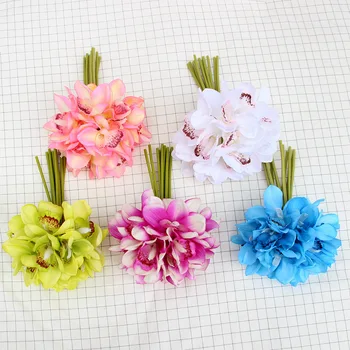

High-End Simulation Bouquet 12 Head Feel Cymbidium Plastic Feel Artificial Flower Artificial Large Cymbidium Plastic Silk Flower