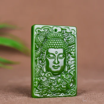 

Natural Green Hand Carved Buddha Head Jade Pendant Jade Plate