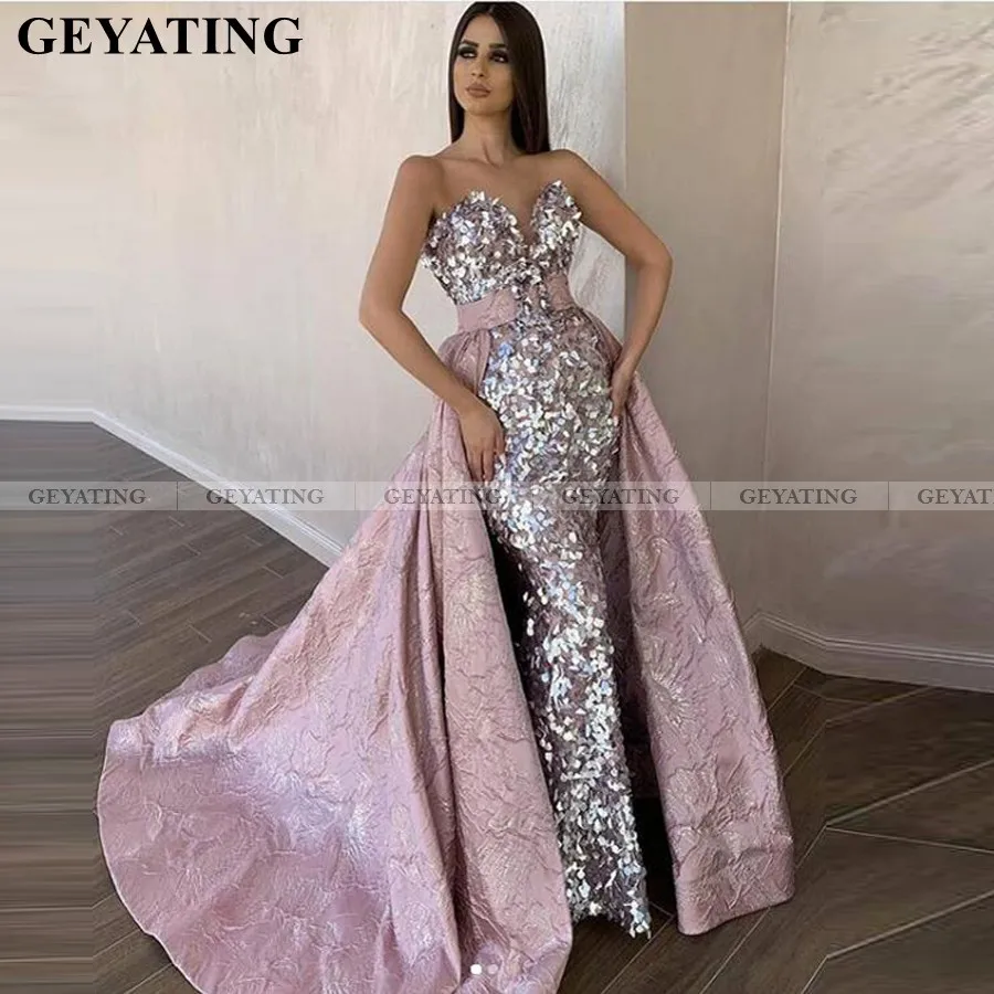 Dusty Roze Lange Mermaid Arabisch Avondjurken Met Afneembare Trein Sequin Prom Jurken 2020 Elegante Vrouwen Dubai Formele Jurk Dusty Roze Lange Mermaid Arabisch Avondjurken Met Afneembare Trein Sequin Prom Jurken 2020 Elegante Vrouwen Dubai Formele Jurk