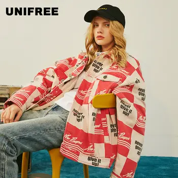 

Unifree2019 winter new personalized letter printing fashion casual warm cotton women UHH184O114