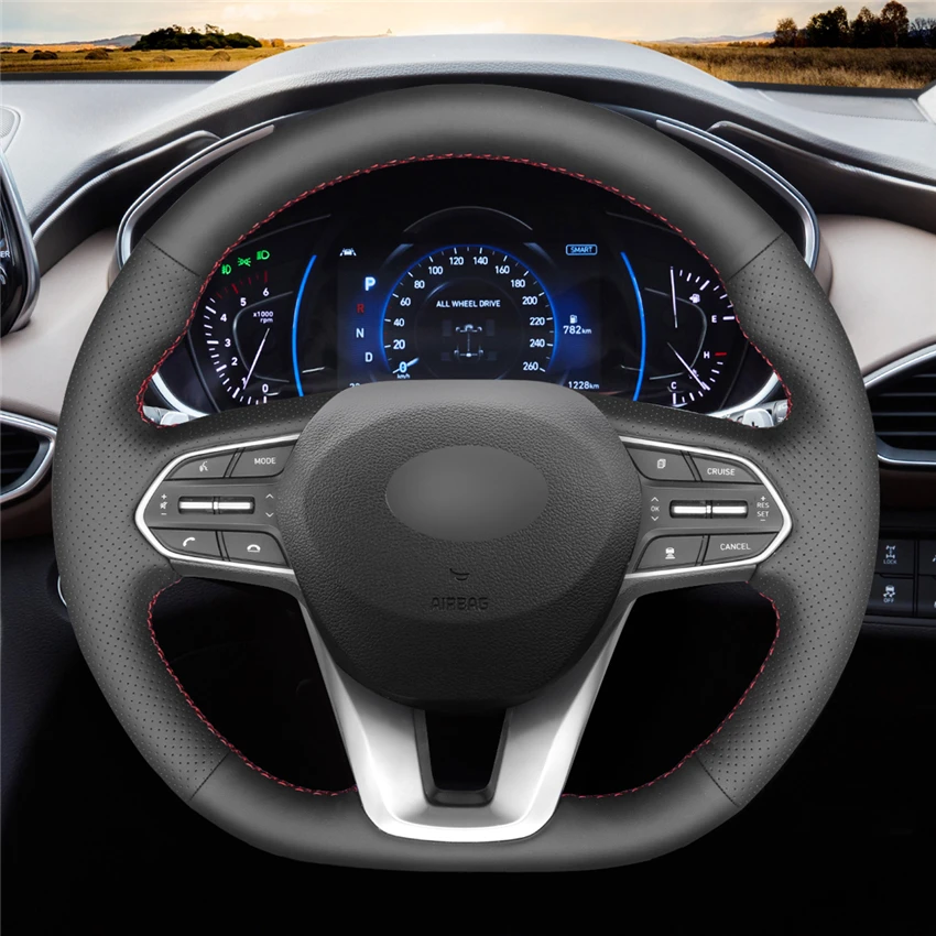 MEWANT черная искусственная кожа фотосессия для Hyundai Santa Fe 2019|Чехлы на руль| |