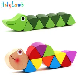 Bonito dos desenhos animados coloridos crianças quebra cabeça brinquedos educativos de madeira cor formação bebê crianças torção worm brinquedos para crianças puzzle
