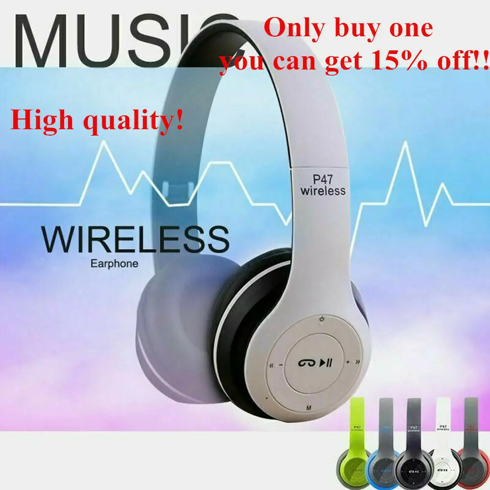 

P47 Wireless Bluetooth 4.1 Headphones Foldable Stereo Music Earphones Earbuds Super Bass Headset with Mic