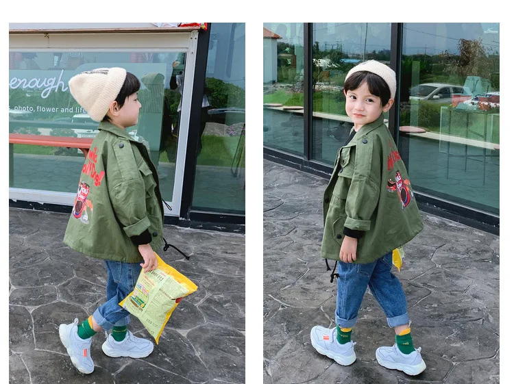 Ветровка для мальчиков; Длинная Детская куртка; коллекция года; Новая Осенняя детская одежда; Детская осенняя свободная одежда