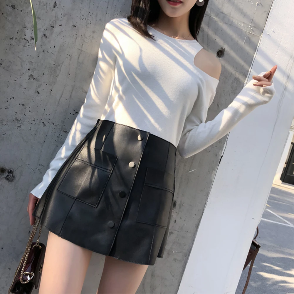 Модные элегантные женские летние юбки с высокой талией однобортные однотонные