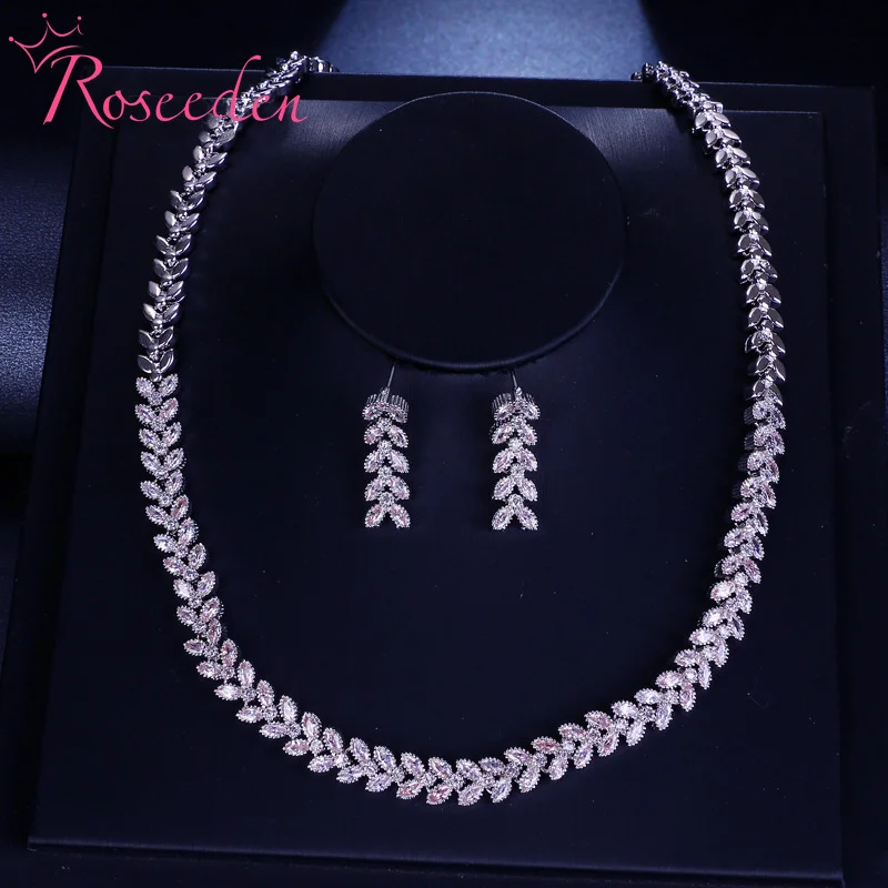 

Роскошные свадебные комплекты из ожерелья и серег с фианитами, комплекты свадебных украшений с листьями из циркония, свадебные аксессуары, RE4297
