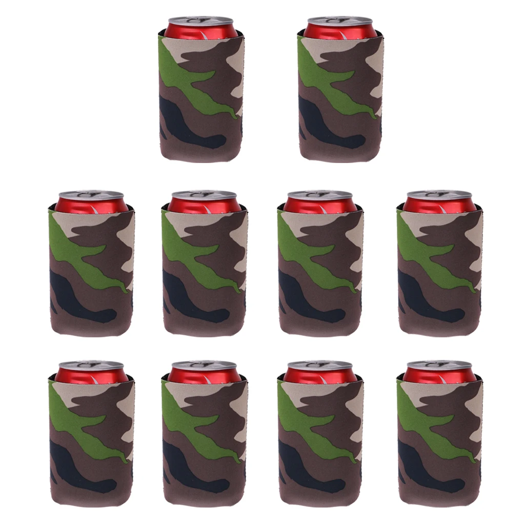 10 Camouflage Beer Can Cooler Soda Beverage Sleeve Holder Wrap Party Favor