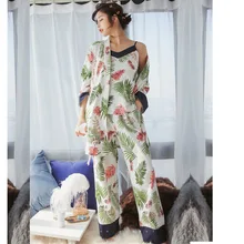 Наборы платьев набор женских халатов весна и осень хлопок Японский три части слинг сексуальные брюки дамы могут носить дома