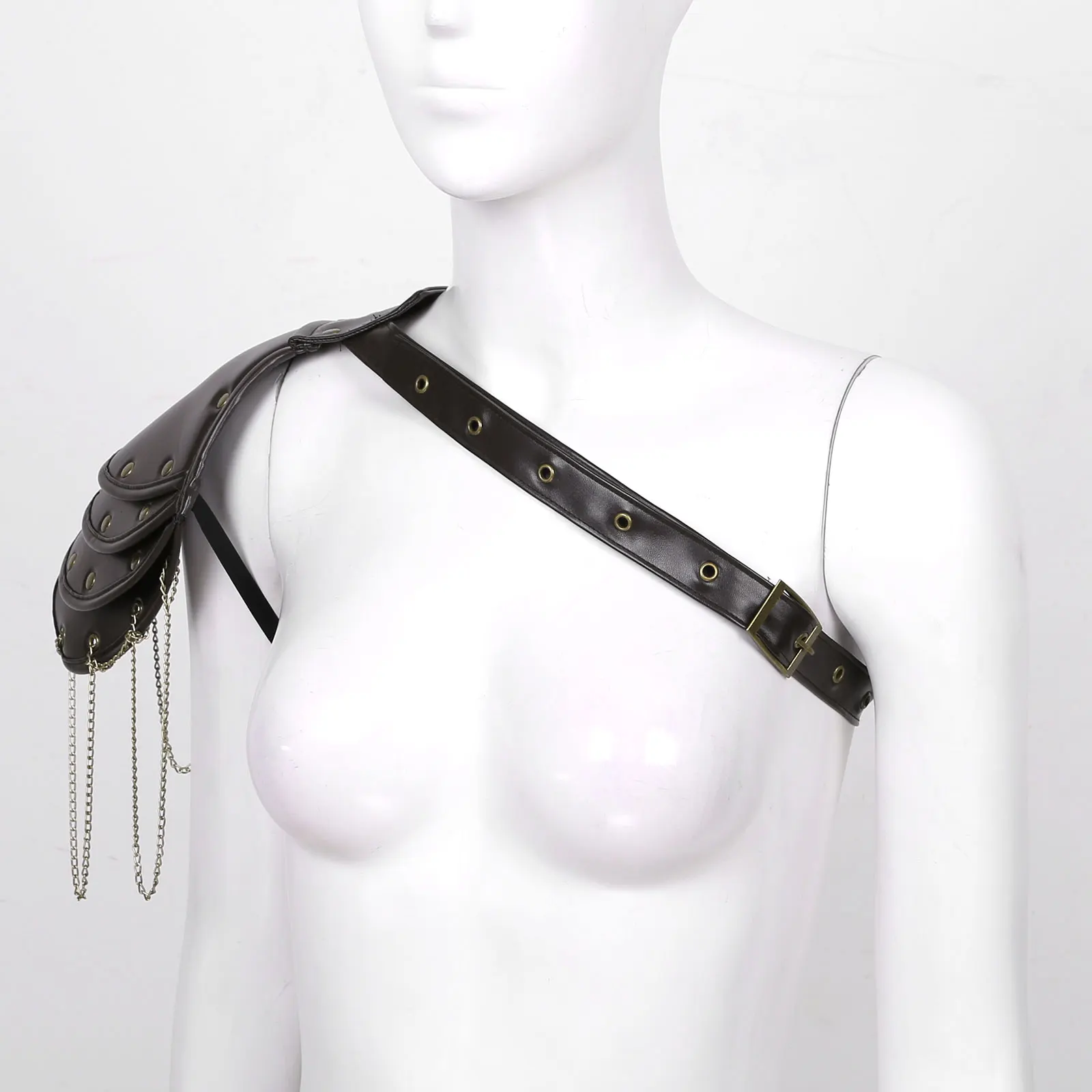 Unisex Gothic Steampunk PU Single Shoulder Shawl Armors Arm Strap Set Adjustable Metal Rivets Shoulder Armors Cosplay Costume
