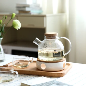 

1L/1.8L Large Capacity Drinkware Glass Teapot Teaware Tea Pot Heat-Resistant Kettle Wooden Lid Home Office Coffee Bar Supplier