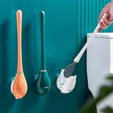 Silicone Toilet Brush Wall-mounted Automatic Cleaning Tools Wc Gap Brush Hanging Flexible Bristles Brush For Bathroom Products