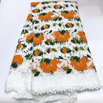 

African lace fabric Latest Orange Cord Lace Fabric Water Soluble Dress Lace 2019 High Quality Nigerian Guipure Lace Fabric