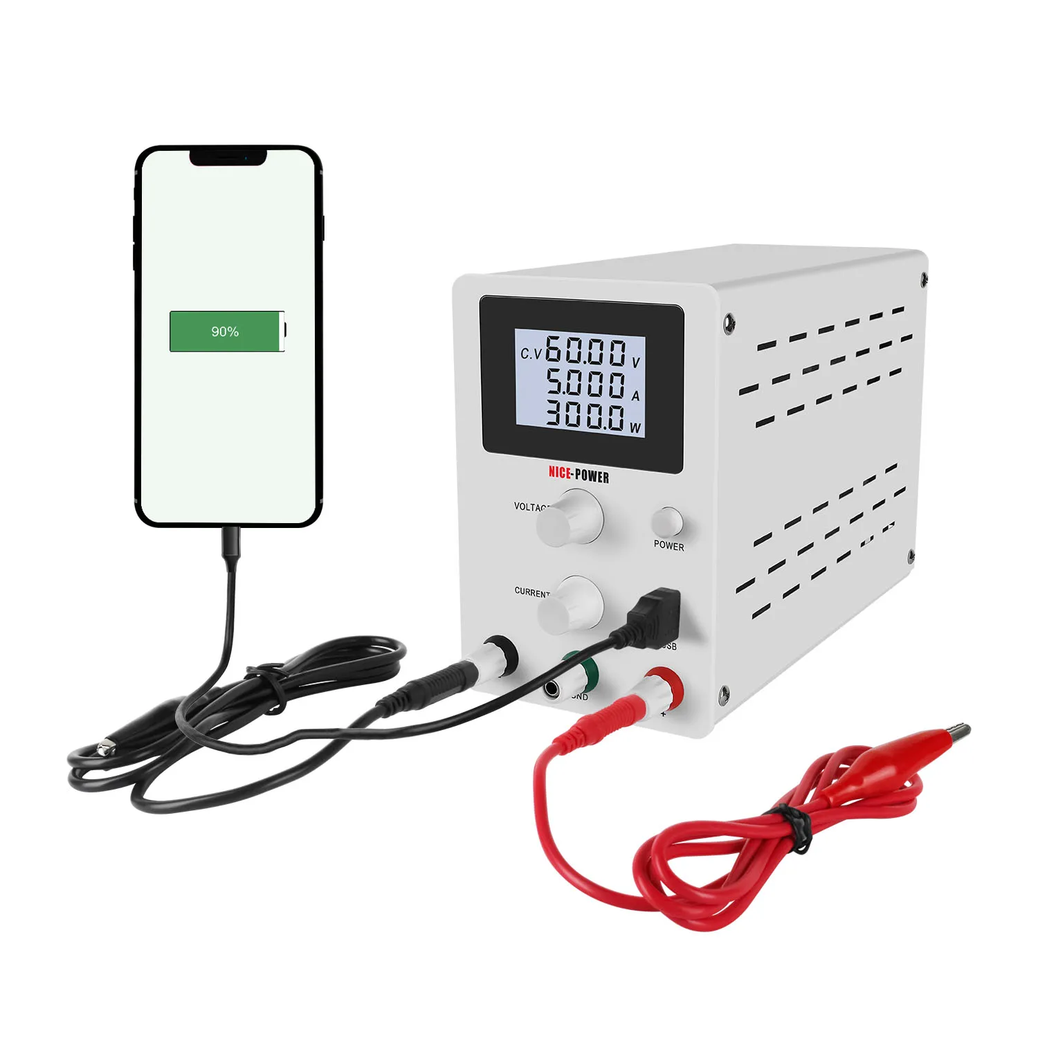 ЖК-дисплей Дисплей Регулируемый лаборатории Питание 30V 10A Переключение DC Мощность питания с USB регулируется Мощность поставки 60V 5A Портативный