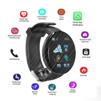

D18 Smart Watch Men Women Blood Pressure Round Smartwatch Waterproof Sport Smart Watch Fitness Tracker for Android Ios