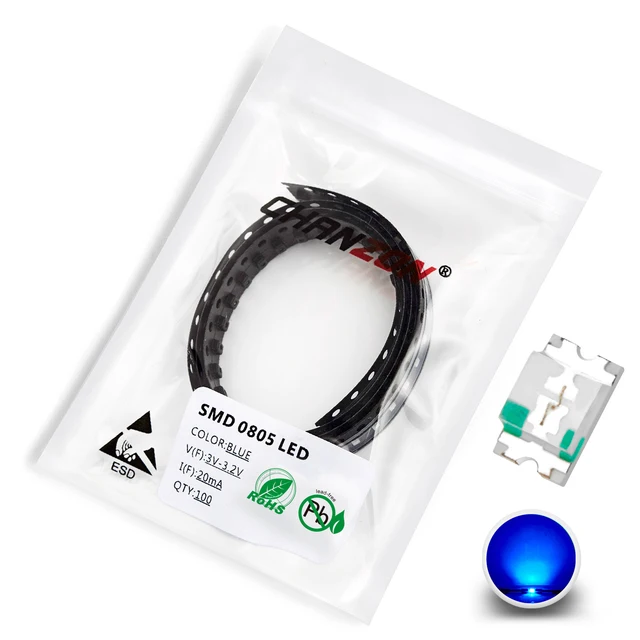 100pcs 0805 (2012) SMD LED Emitting Diode Kit Lamp Chip Light Beads Warm White Red Green Blue Yellow Orange UV Pink Micro 3V SMT 100pcs Blue