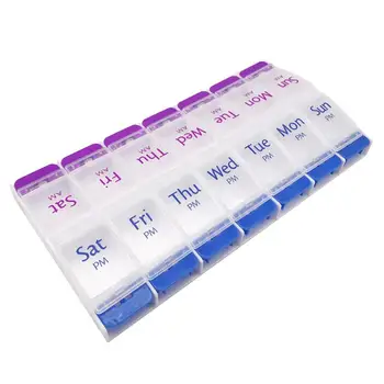 

1pcs Weekly Portable Pill Box AM/PM Plastic 7 Day Pillbox Medicine Storage Case Pill Organizer with 14 Compartments