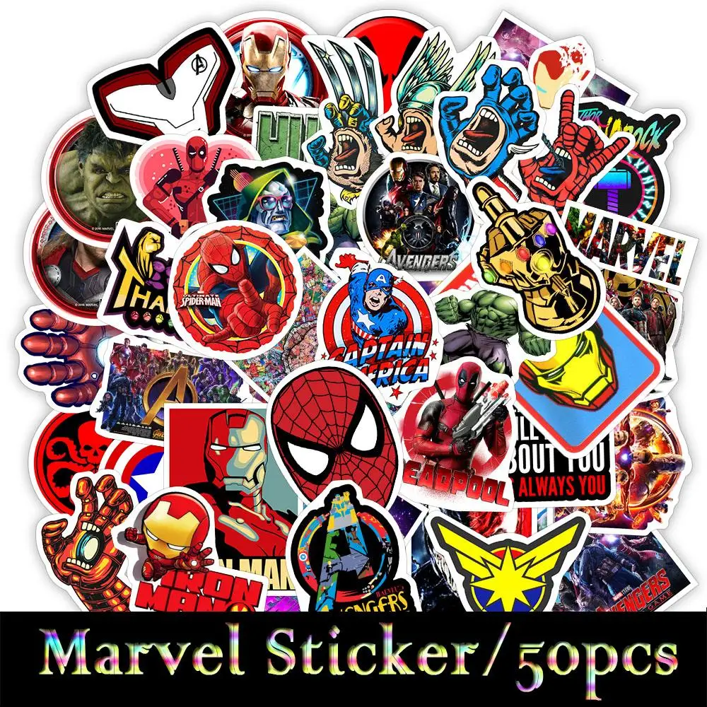 

50pcs Superhero Stickers Hulk/Deadpool Marvel movie Sticker Skateboard Motorcycle Luggage Stickers For Set The Avengers Stickers
