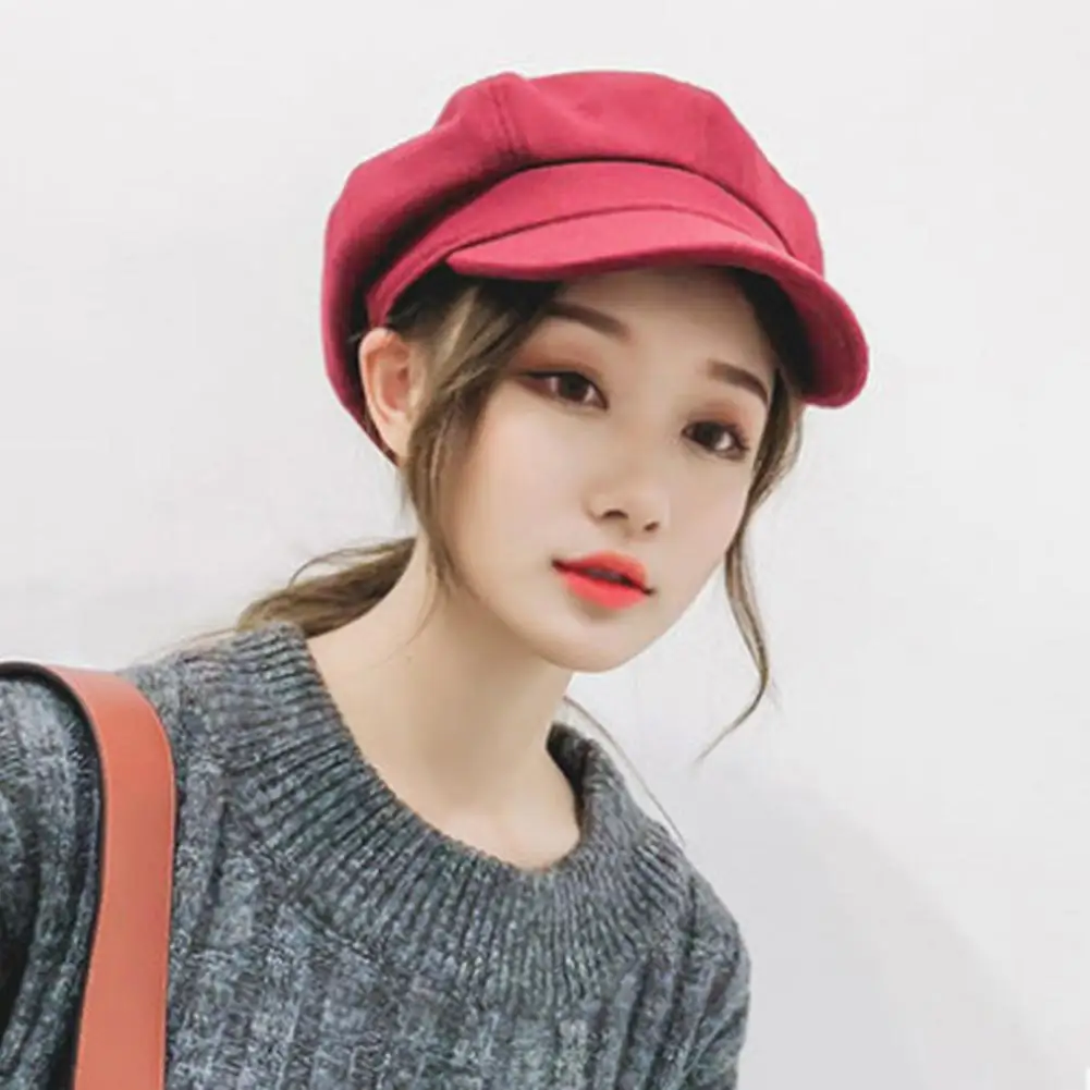 bright red Осенняя модная женская кепка, подходит ко всему, одноцветная, с коротким козырьком, берет, Элегантная кепка - Цвет: bright red