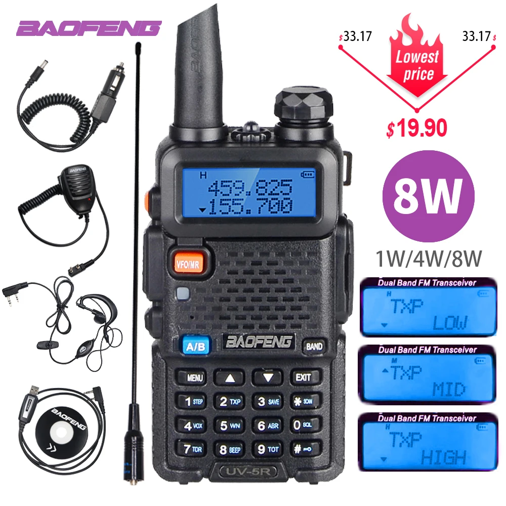 Мощный Baofeng UV 5R 8 Вт иди и болтай Walkie Talkie “иди СВЧ/УВЧ трансивер УФ секс Ham CB радио 10