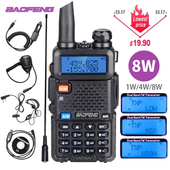 Poderoso Baofeng UV-5R 8W Walkie Talkie transmisor VHF UHF UV 5R Amateur jamón estación de Radio CB 8 vatios 10km de caza transmisor