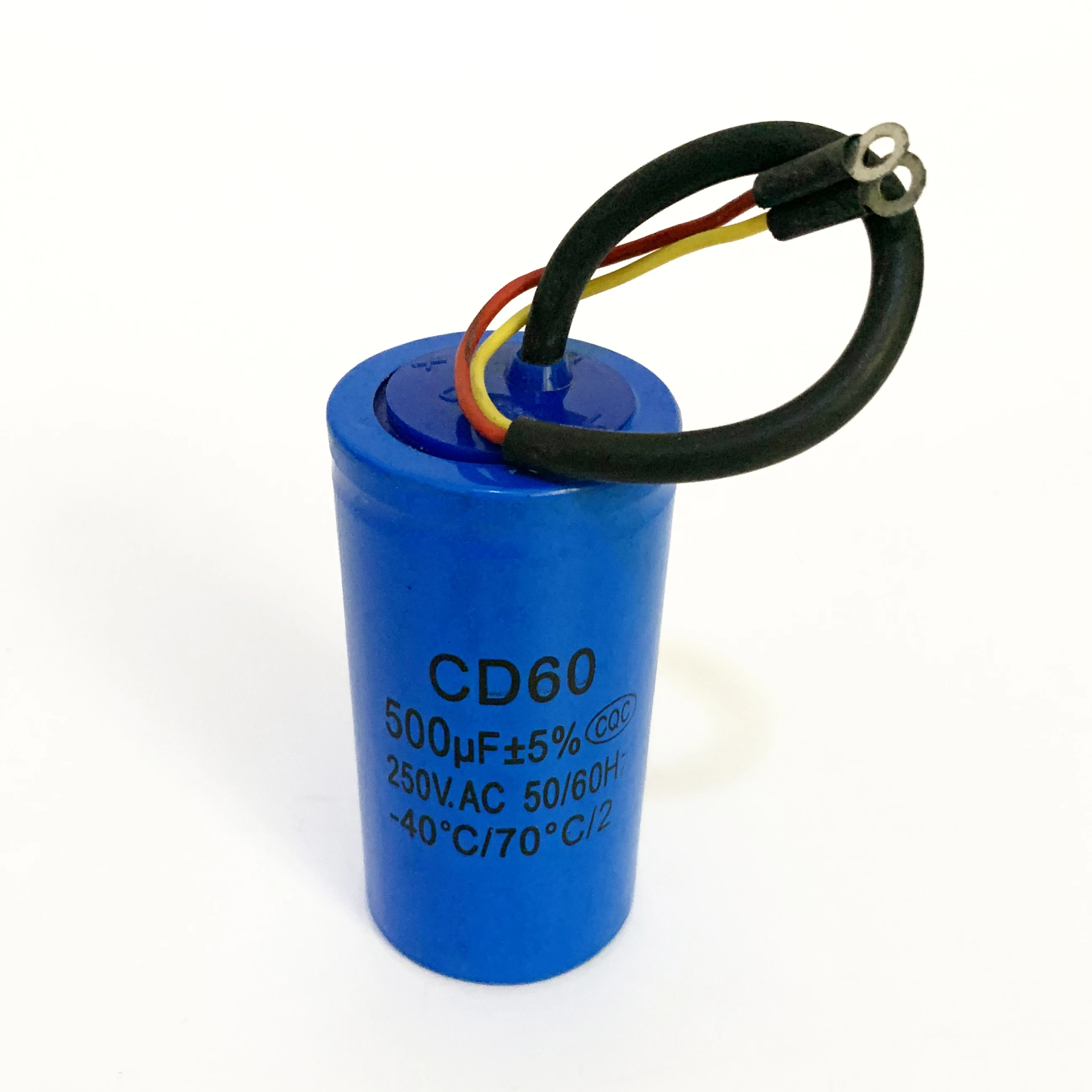 CD60 500 мкФ 250V AC пусковой конденсатор для сверхмощного электрического двигателя Воздушный компрессор красный желтый два провода