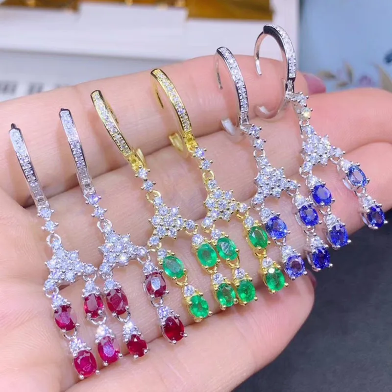 Натуральный изумруд или рубиновый или сапфировый обруч серьги Серебро 925 пробы 0.3ct* 8 шт драгоценный камень# S97901