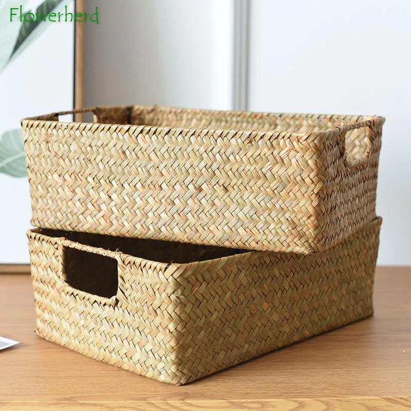 Rectangular Straw Storage Baskets Finishing Baskets Woven Baskets