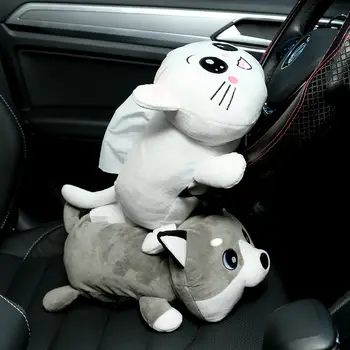 

Cute Dog Cat Car Tissue Box Holder for Car Armrest Box Soft PP Cotton Paper Case Napkin Holder Car Accessories for Women Girls