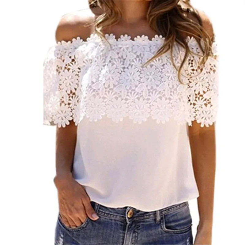 Blouse Women Summer Sleeveless Shirt Lace Patchwork Womens Blouses And Tops Slash Neck Ladies Lace Tops Women Blouse Plus Size