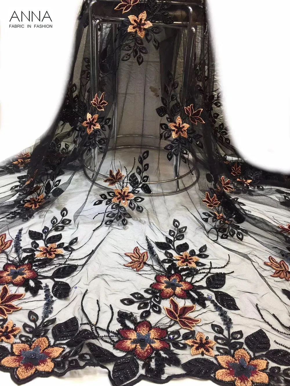 

New Arrived African Net Lace Fabric With High Quality Handmade Beads 5 Yards/pcs French Tulle Lace With Sequins For Women Dress